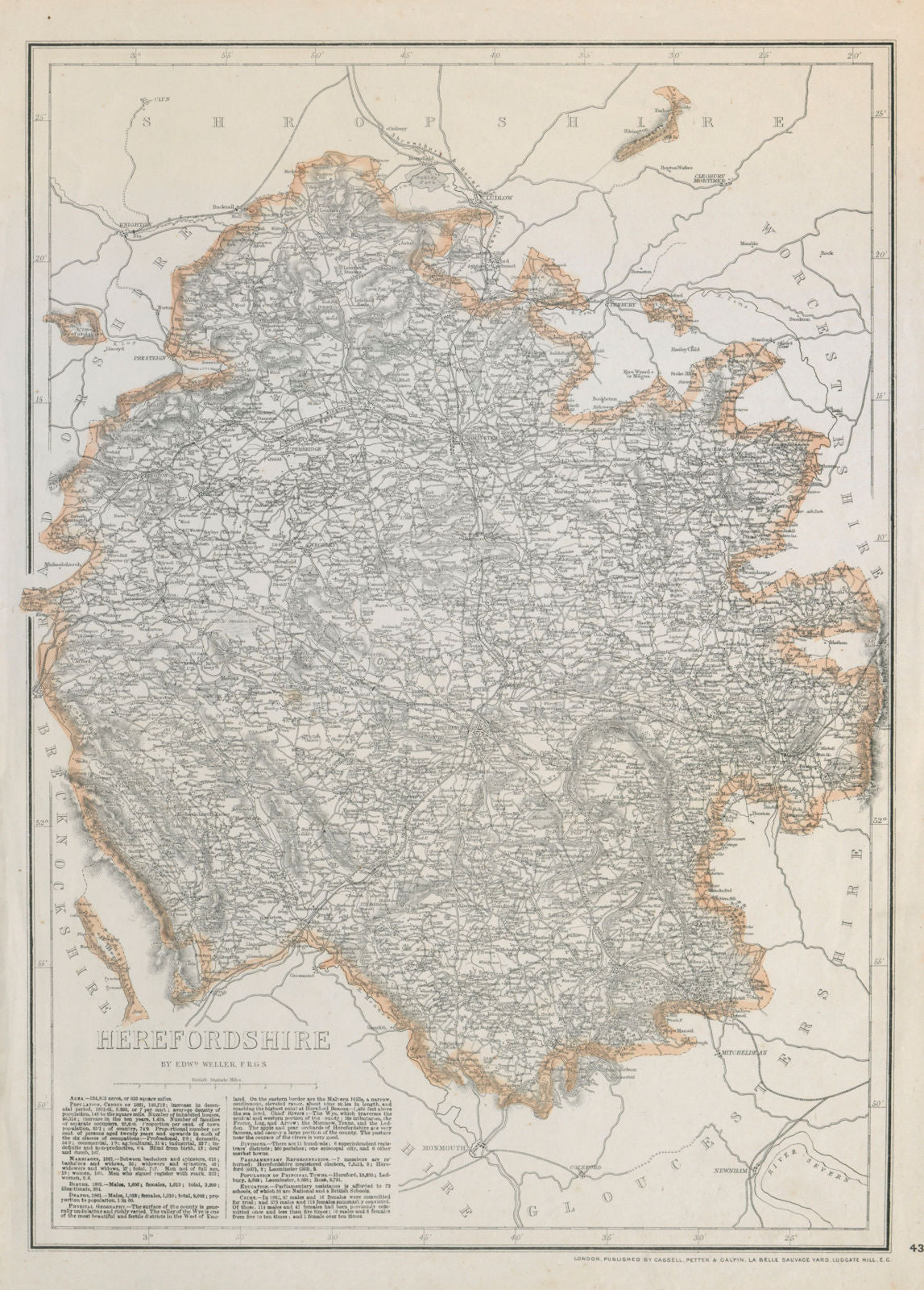 HEREFORDSHIRE. Antique county map. Showing exclaves & railways. WELLER c1865